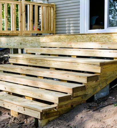 In the construction of above-ground decks and patios, deck boards are installed.